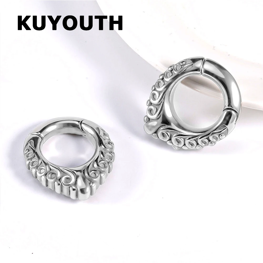 KUYOUTH Stilvolle Edelstahl-Ohrgewichte mit Wassertropfen-Blumenmuster, magnetisch, für Körperpiercing, Schmuck, Ohrringe, 2 Stück – Detail 3