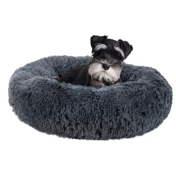 

Pet Dog Cat Calming Bed Warm Soft Plush Round Navy