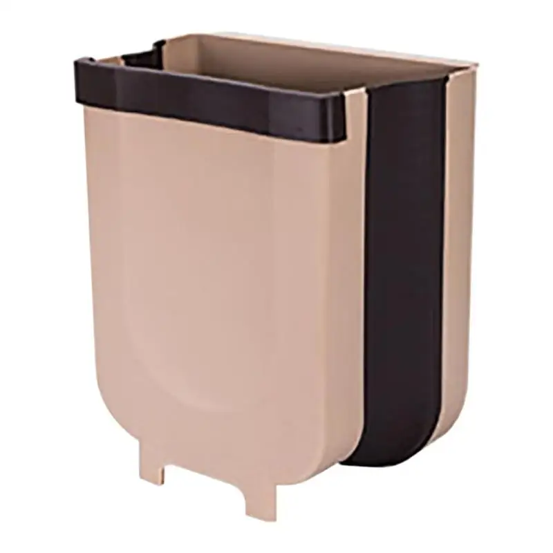 Folding Waste Bin Kitchen Cabinet Door Hanging Trash Bin Trash Can Wall Mounted Trashcan for Bathroom Toilet Waste Storage - Цвет: Coffee
