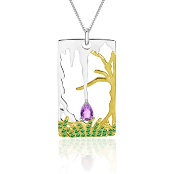 

GEM'S BALLET Original 925 Sterling Silver Water Drop Melted Snow Pendant Necklace Natural Amethyst Pendants For Women Jewelry