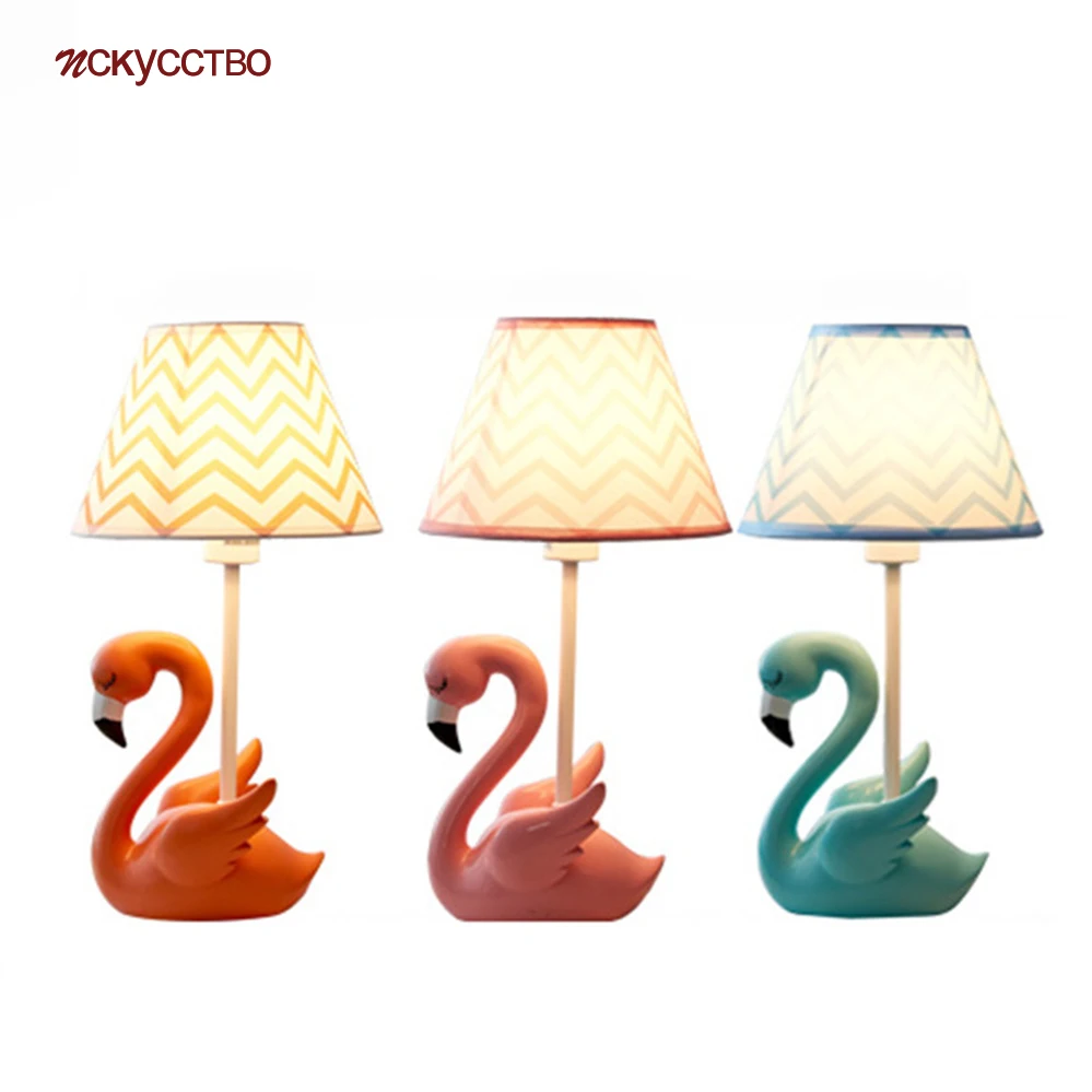 Cartoon Creative Blue Flamingo Table Lamp For Children Bedroom Cute Kids Room Decoration Fabric Lampshade Study Led Desk Light Led Table Lamps Aliexpress