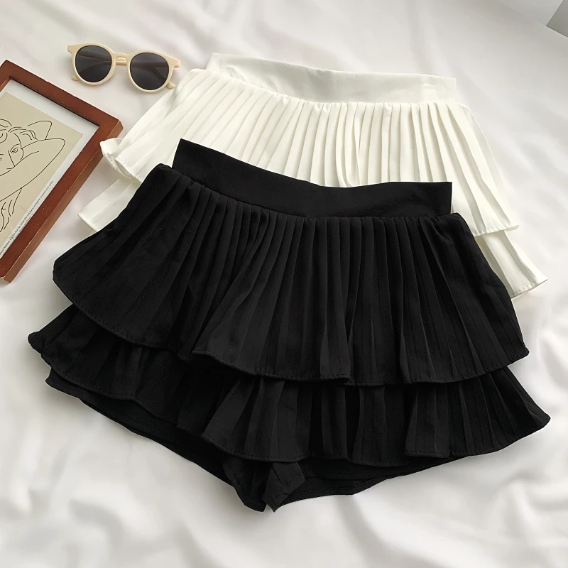 2021 New Summer Women Fashion All-match Shorts high waist slim ruched cake skirt Shorts wide leg Shorts 2