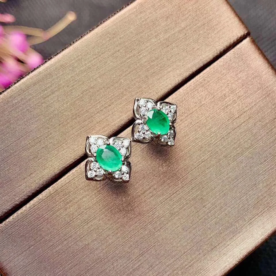 KJJEAXCMY Boutique Jewelry 925 Sterling Silver Inlaid Natural Emerald Women's Earrings Support Detection Fashion Girls' Party