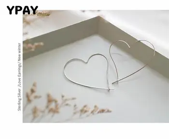 

YPAY Simple Hollow Heart-Shaped Drop Earrings for Women Real 925 Sterling Silver Big Earring Brinco Fine Jewelry Gift YME083