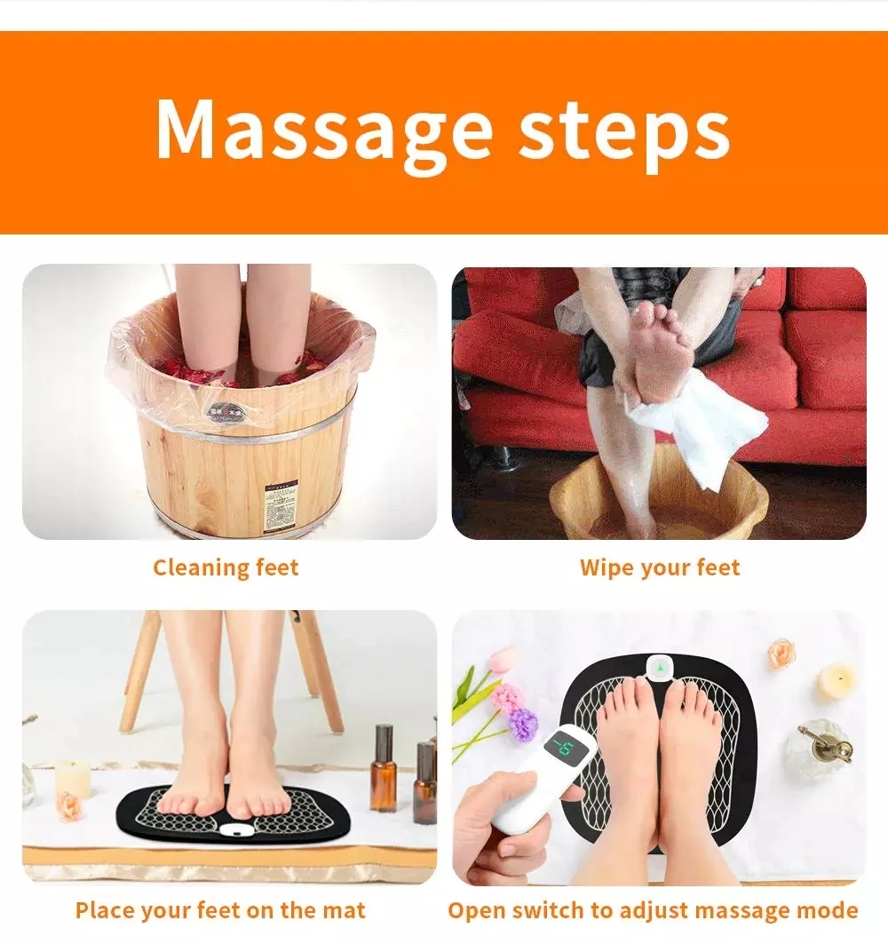 EMS Foot Massager, USB Rechargeable Foldable Portable Electric Stimulation Blood Circulation Feet Massager