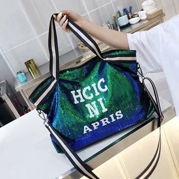 

Sequin Women Bags Female Large Capacity Top-handle Bags Appliques Lady's Handbags National Casual Tote Girl Messenger Bags