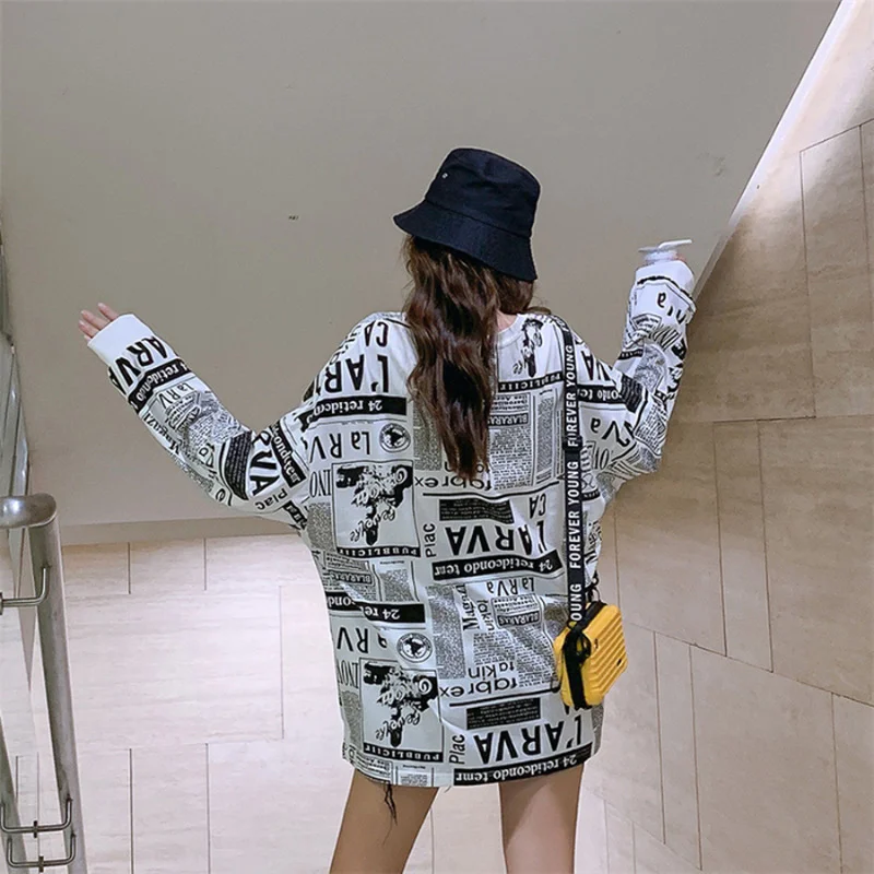

Personality Printed Letter Women Sweatshirt 2019 New Long Paragraph Loose Five-point Sleeves Streetwear Sweatshirt Womens Tops