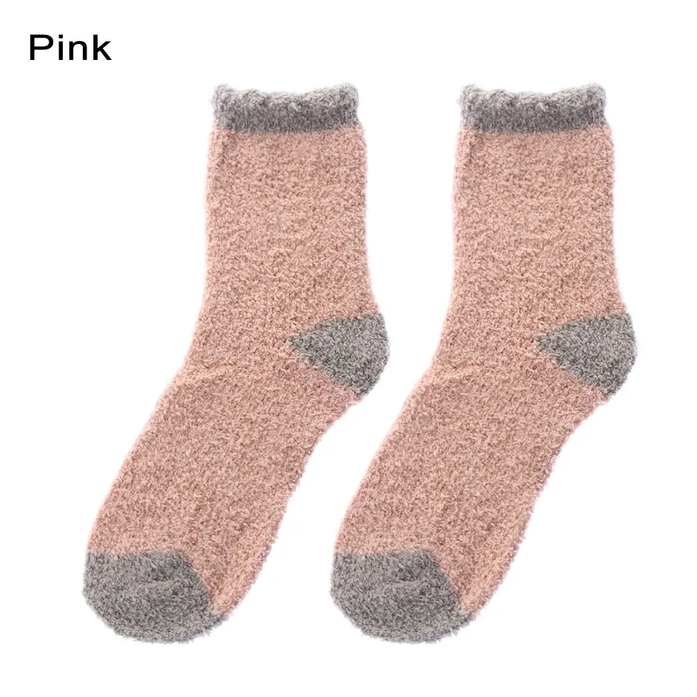 pink Зимние эластичные домашние бархатные носки кораллового цвета для женщин и девочек мягкие носки-тапочки для сна пушистые теплые дышащие яркие цвета Рождественский подарок - Цвет: pink