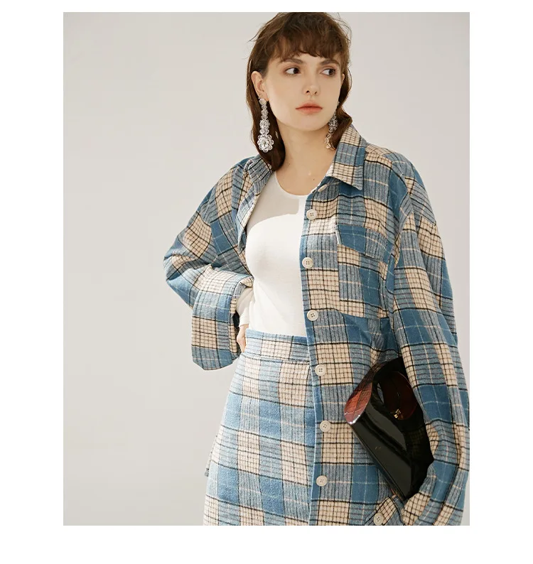 Johnature Fashion Autumn Winter New Plaid Womens Tops And Blouses Casual Turn-down Collar Button Long Loose Female Shirts