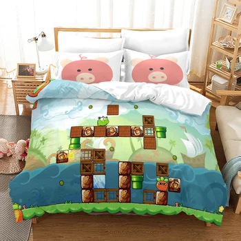 

Game Bedding Set Duvet Cover with Pillow Cover 3D Piggy Pattern Single Double Twin Full Queen King Size for Bedroom