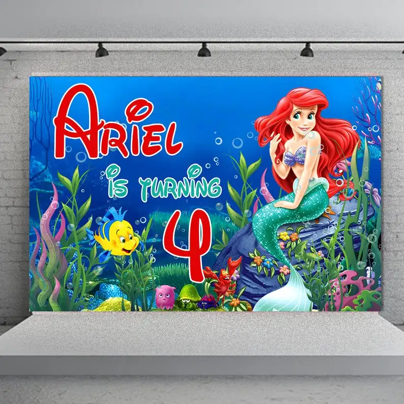 

custom Princess Ariel Mermaid party happy birthday baby child photo background photography backdrops quality vinyl