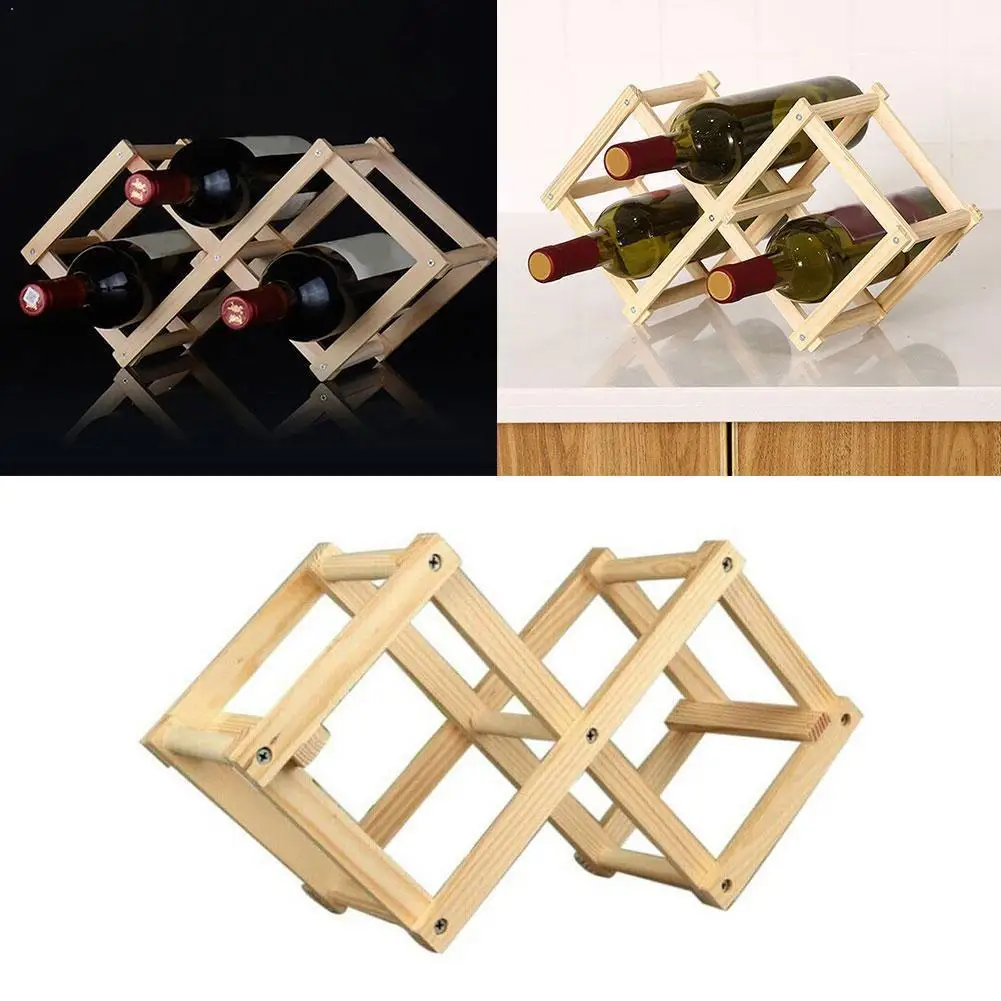 

Foldable Solid Wooden Wine Rack Multi-bottled Collapsible Stand Cabinet Wine Racks Wine Bottle Holders Bar Wood Display She W0N4