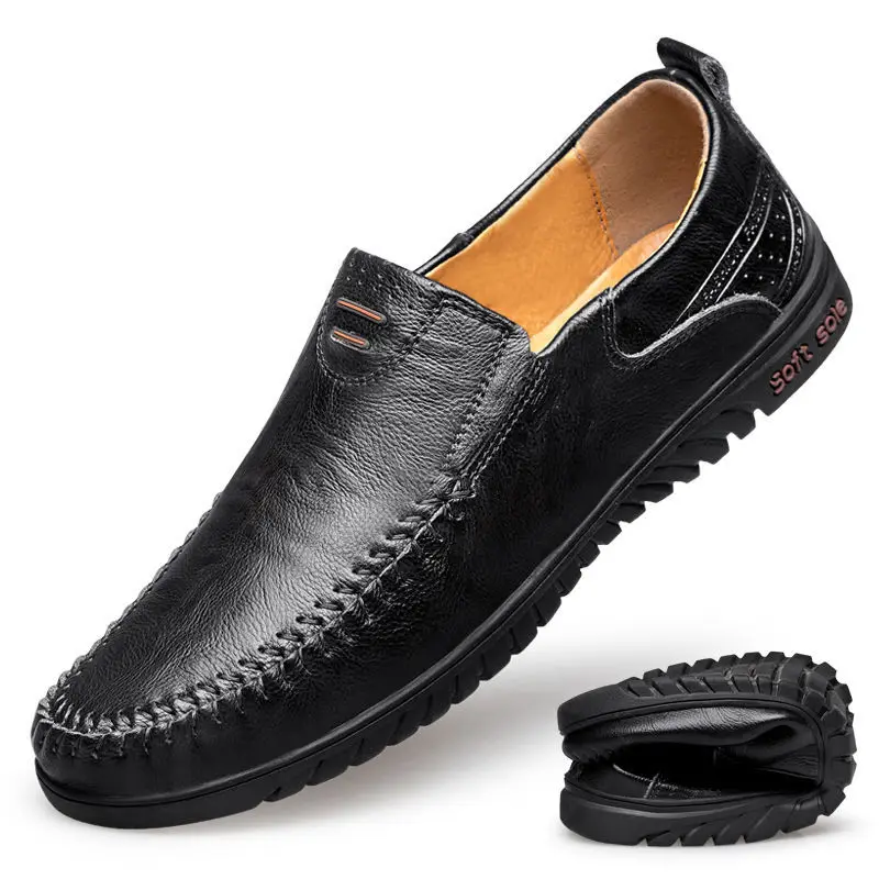 

2020 New Hot Genuine Leather Men Shoes Casual Mens Loafers Moccasins Breathable Slip On Driving Shoes Boat Shoes Plus Size 39-44