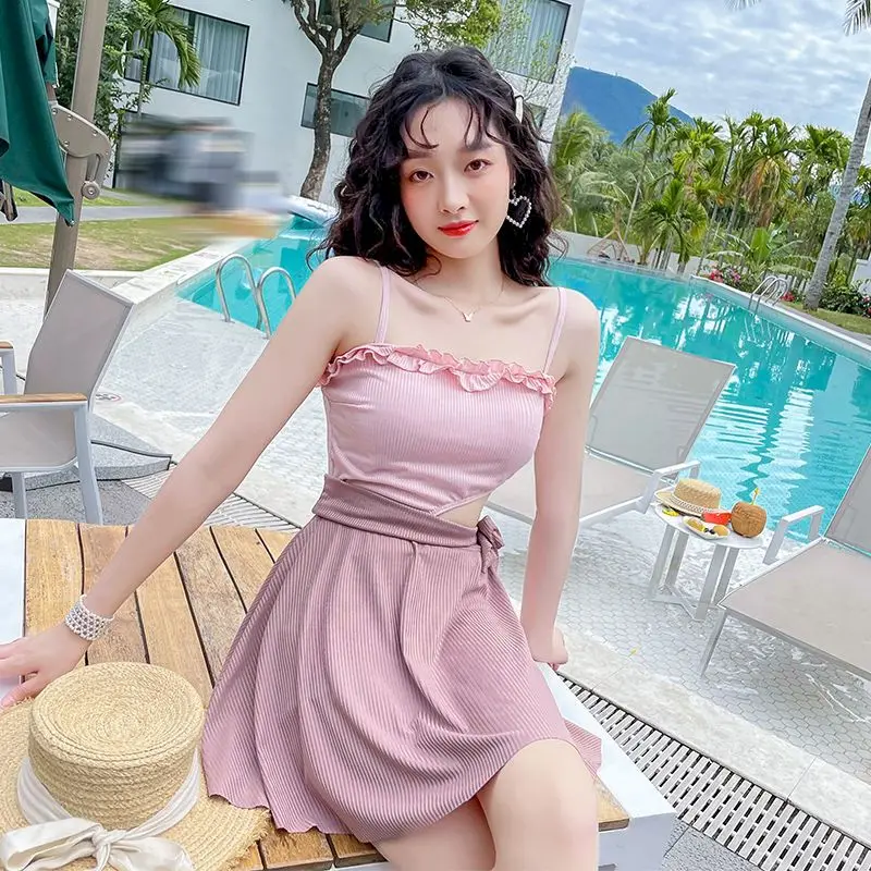 Женский слитный купальник искусственная кожа корейский женский сплошной