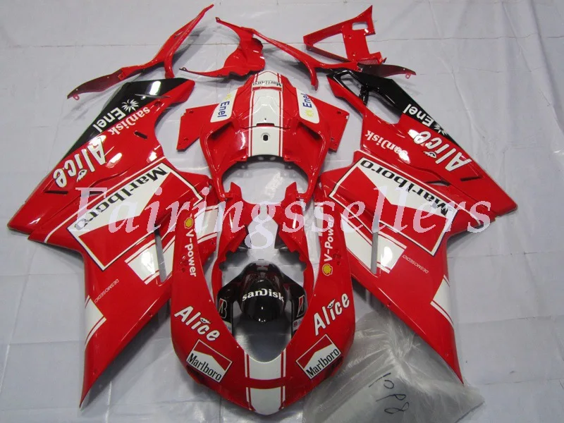 

New ABS Injection Bodywork Full Fairings kits Fit For Ducati 1098 848 1198 2007 08 09 10 2011 2012 Fairings Red and White