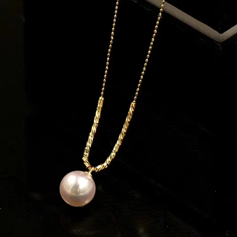 

VOJEFEN Fine Jewelry 18K Yellow Gold Round White Shell Pearl Dangle Drop Pendant Necklace for Women/Girls Necklace