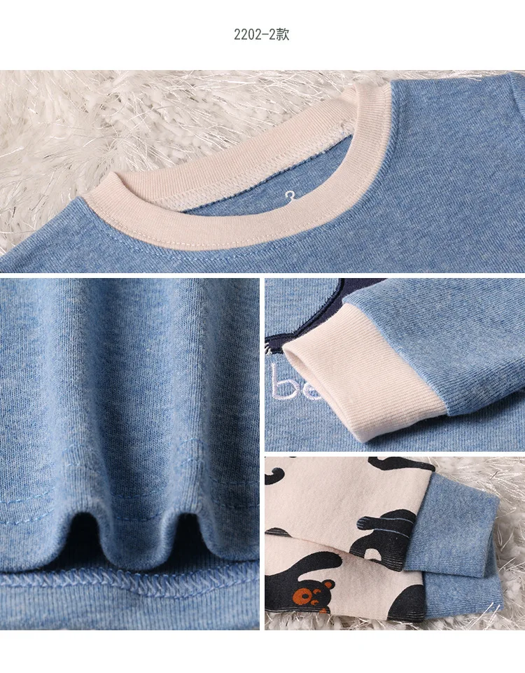 Spring Autumn cotton boys sleepwear kids pajama 2 pcs set children nightwear blue letter embroidery cartoon bear 2 to 7 Yrs