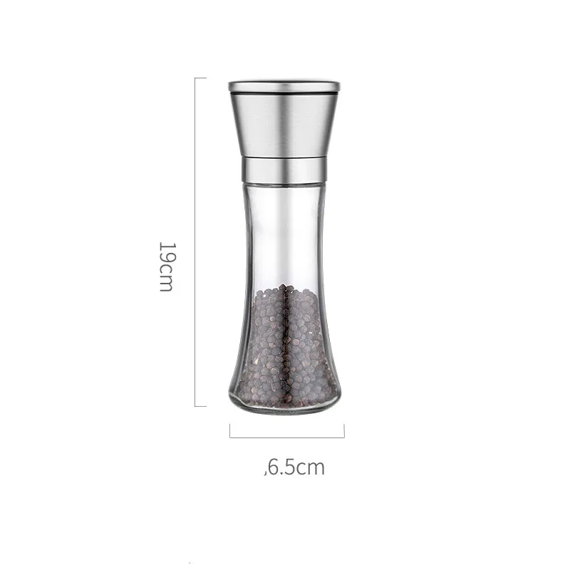 180ML Style B Нержавеющая сталь соль перец мельница шейкеры стекло тело специй соль перец мельница с регулируемым ручным керамическим ротором - Цвет: 180ML Style B