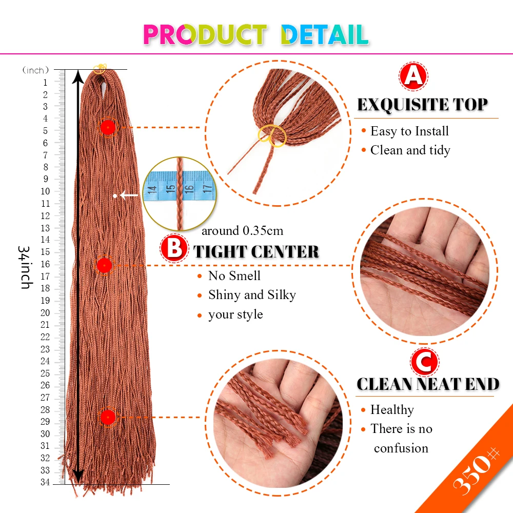 34inch Braiding Hair Colorful Synthetic Zizi Box Braids Crochet Hair Extension Pink Blue Write Black Fiber 50g Expo City
