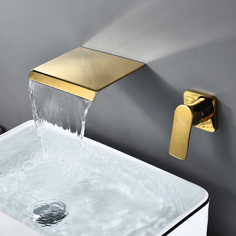 Bathroom Faucet Wall Mounted Waterfall Basin Taps Hot & Cold Water Mixer