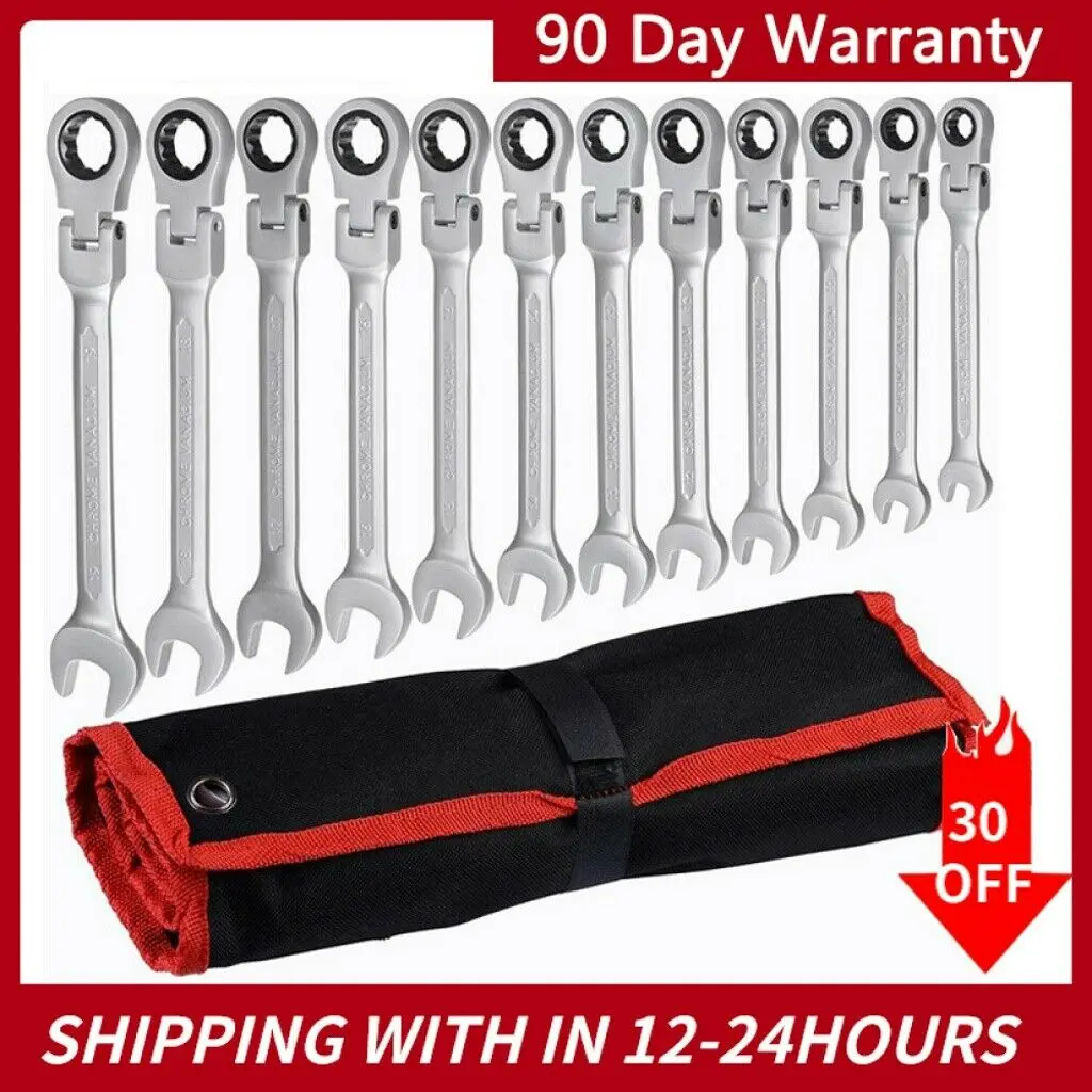 12Pc 8-19mm Flexible Metric Combination Wrench Head Ratchet Spanner Tool Set ratchet wrench set metric chrome vanadium steel combination spanner key set wrench kits hand tool car repair tools