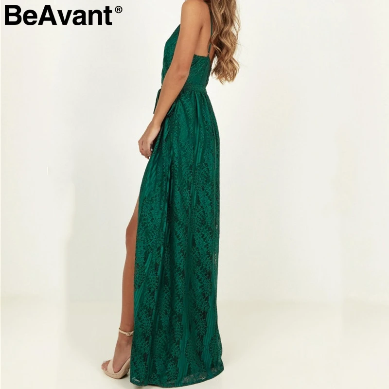 BeAvant сексуальное кружевное платье без рукавов с v-образным вырезом женское зеленое длинное вечернее платье с высокой талией офисное женское шикарное вечернее платье с открытой спиной