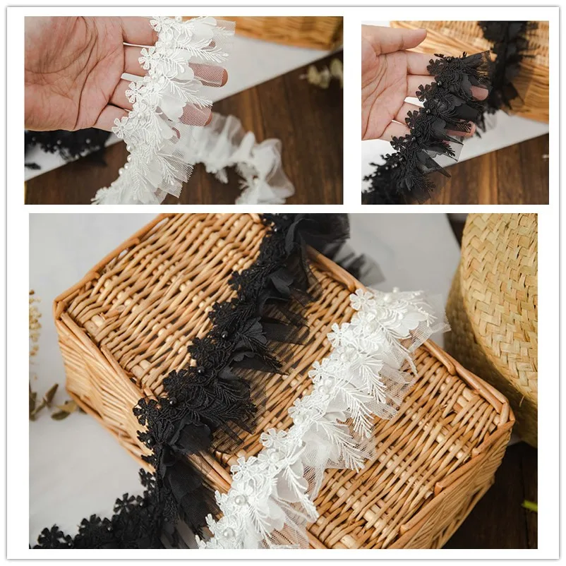 Роскошная сетчатая шифоновая кружевная ткань шириной 6 см отделанная бисером