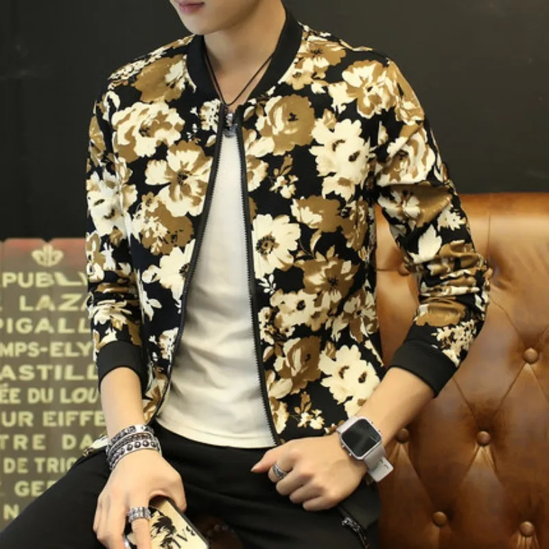 4 Harajuku цветная мужская куртка с цветочным принтом размера плюс 6XL зимние вечерние пальто Padeed Повседневная приталенная куртка-бомбер с воротником-стойкой - Цвет: 4