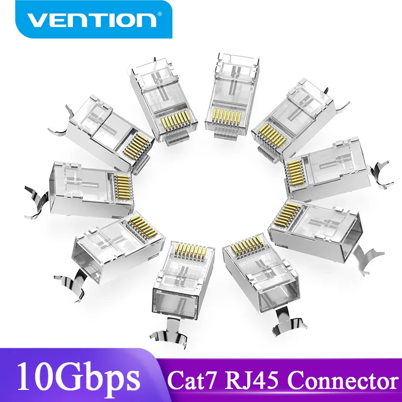 Vention Cat7 RJ45 Connector Cat7/6/5e STP 8P8C Modular Ethernet Cable Head Plug Gold-plated for Network RJ 45 Crimper Connectors