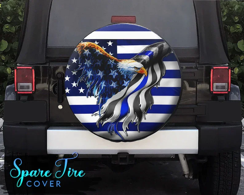 

American Eagle Spare Tire Cover, Police Blue Xmas Decor, Funny Car Spare Tire Cover, Backup Camera or Not, Christmas Gift,