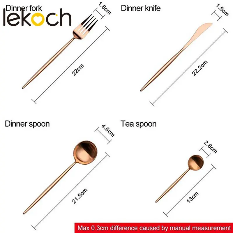 LEKOCH Rose Gold Stainless Steel Cutlery Set Tableware Dinner Dining Kitchen Dinnerware Set Fork Spoon Knife Portable Products