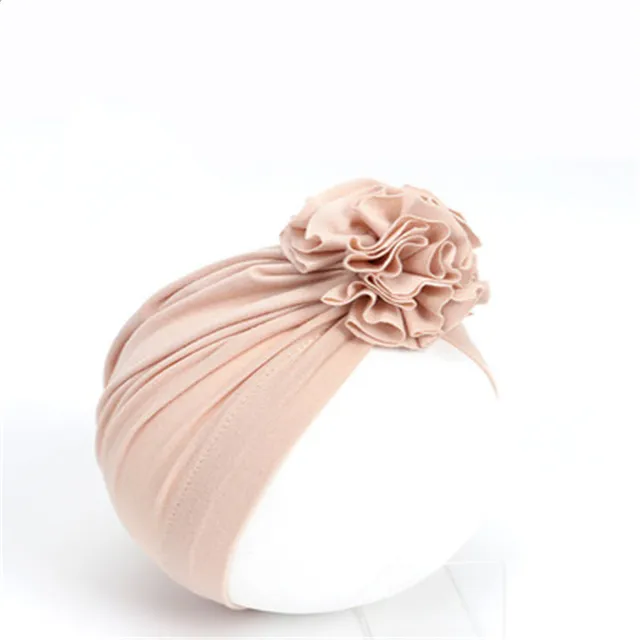 New Fashion Flower Baby Hat Newborn Elastic Baby Turban Hats for Girls 10 Colors Cotton Infant Beanie Cap Beige