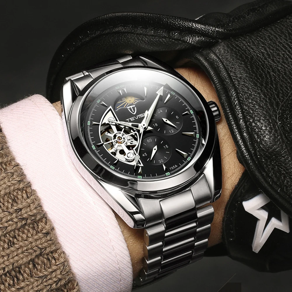 Tevise Мужские автоматические механические часы с каркасом Tourbillon наручные часы лучший бренд класса люкс мужские стальные спортивные часы Reloj Hombre