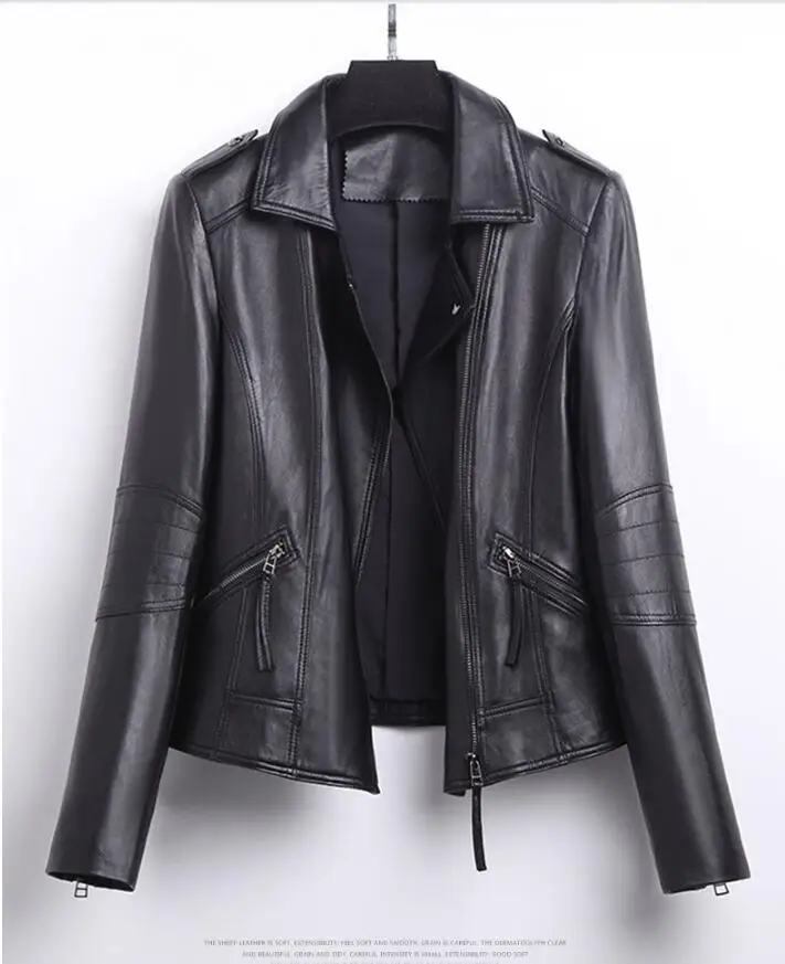 

Genuine Leather Jacket Women Real Sheepskin Leather Bomber Jackets Spring Autumn Motocycle Plus Size Coat 1804 MF560