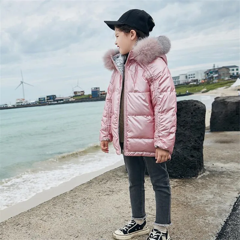 Winter Children Down jackets Hooded Fashion Fur collar solid color girl's down outerwear clothing kids jacket coats