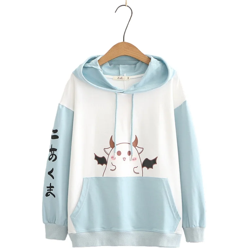 

New Women Hit Color Patchwork Sweatshirt 2020 Autumn Student Cute Hooded Hoodies Preppy Style Loose Pullovers YUPINCIAGA