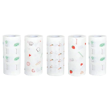 

5 Rolls Home Kitchen Clean Paper Towels, Multifunctional Oil Absorbent Roll Rag Washing Paper,Random Pattern