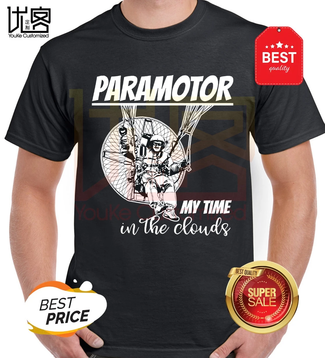 Funny Paramotor Shirt Powered Paraglider T-Shirt Gift New Spring High-Elastic Cotton Brand Clothing Customized T-shirt | Мужская одежда
