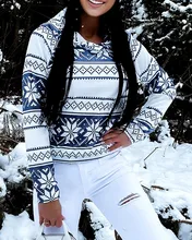 

2021 new Women's Spring and Autumn Christmas Snowflake Print Long Sleeve Hooded Sweatshirt