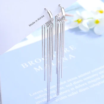 

925 sterling silver earring Fashion Love Heart Shape Long Tassel Long Earring temperament versatile girl silver ear jewelry