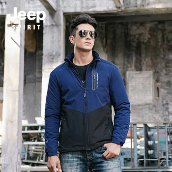 

JEEP SPIRIT Winter Jacket Men Patchwork Fleece Warm Windbreaker Winter Coat Men Stand Collar Rib Sleeve Men Jacket M-4XL