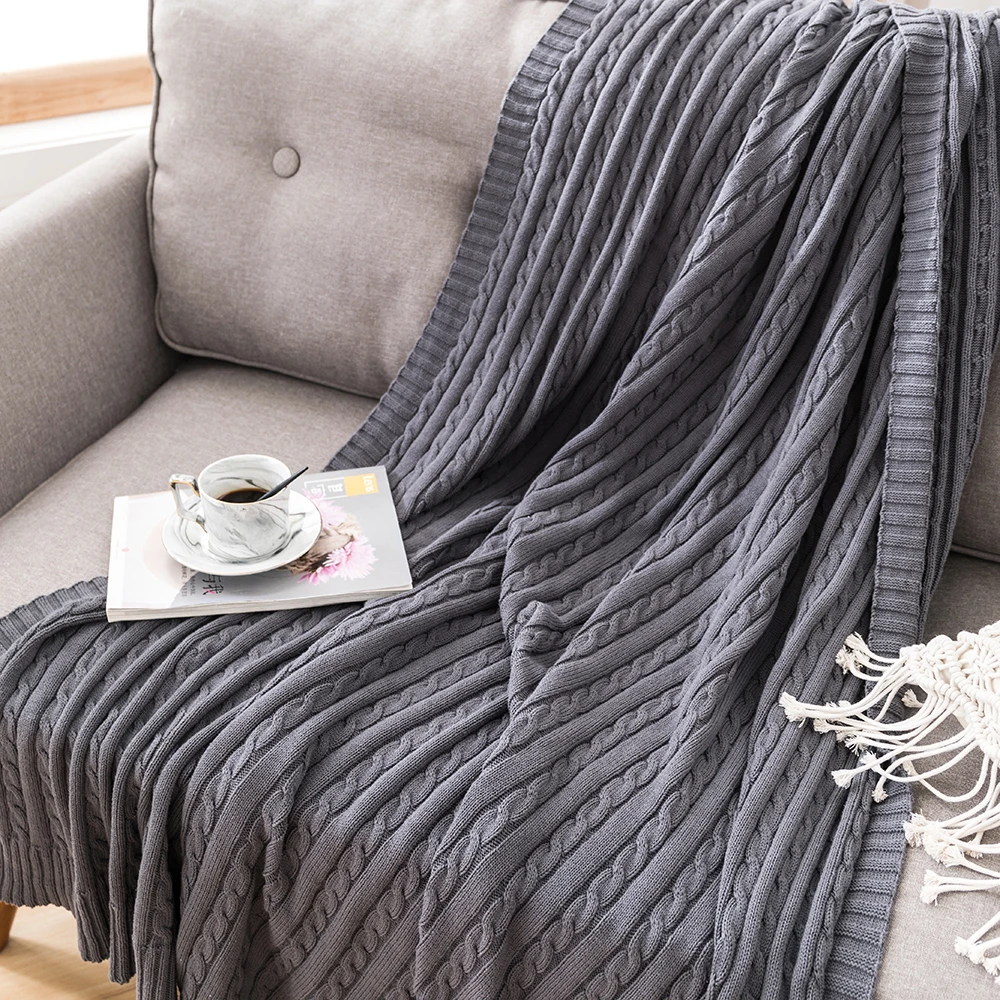 Battilo Cotton Knitted Throw Blanket Soft Cozy Cable Knit Sofa