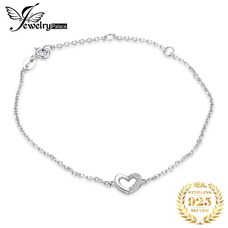 Jewelrypalace сердце любовь круглый кубический цирконий ссылка браслет-цепочка Настоящее 925 серебро Модные украшения для Для женщин подарок партии