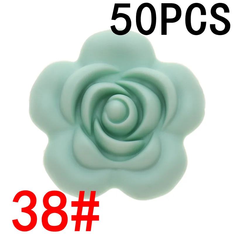 38 Mint green ATOB 50 шт. силиконовая Роза бусина укуса детская силиконовая Подвеска для прорезывания зубов силиконовый Прорезыватель для зубов из бусин Diy детские товары игрушки для детей - Цвет: 38 Mint green