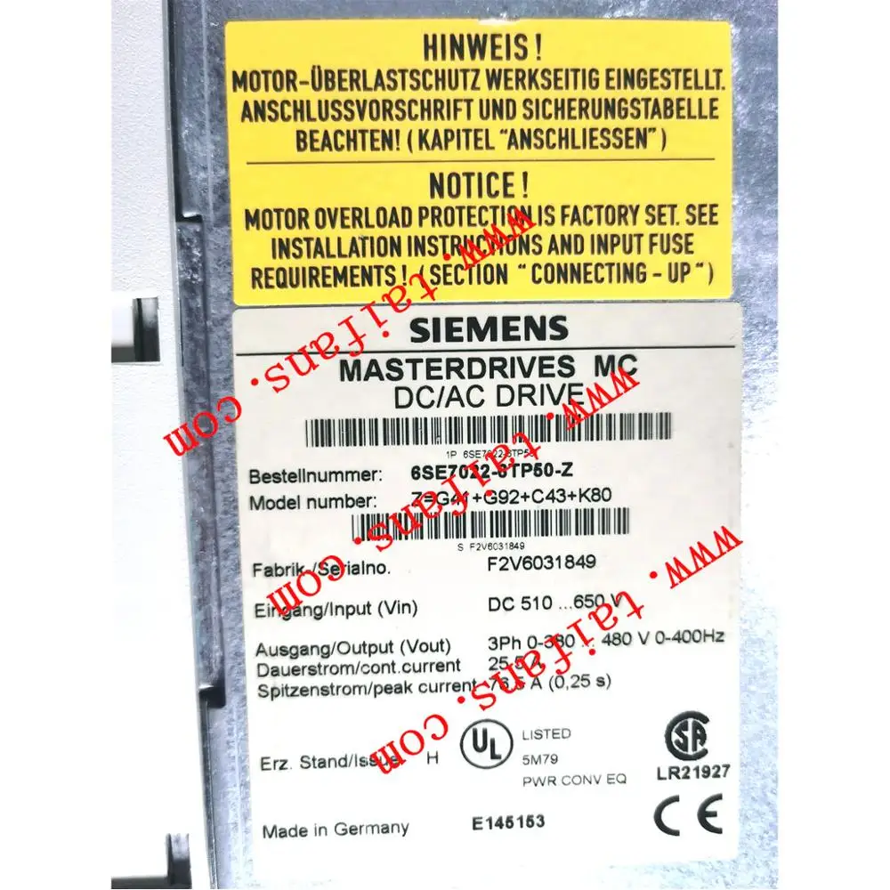 Регулятор движения Компактный Тип SIE драйвер 6SE7022-6TP50-Z