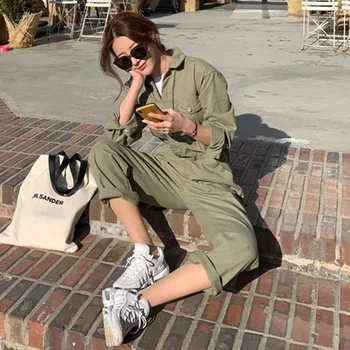 

LANMREM working clothes jumpsuit women 2020 autumn new long sleeve high waist loose large size causasl trousers tide YJ226