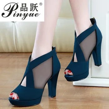 

Summer Women High Heel Shoes Mesh Breathable Pomps Zip Pointed Toe Thick Heels Fashion Female Dress Shoes Elegant Footwear