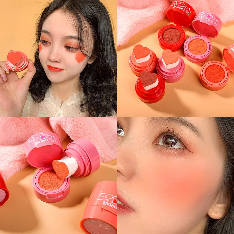 

Cute Waterproof Long Lasting Air Cushion Seal Blush Cream Contour Makeup Palette Heart Blusher Orange Peach powder Color TSLM1