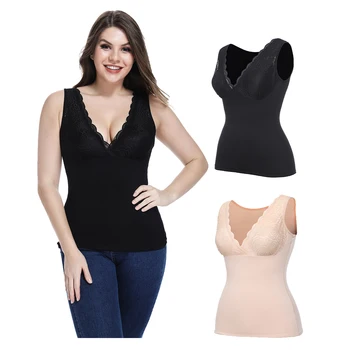 

Women Camisole Soft Vest Sleeveless Seamless Deep V Neck Tank Tops Slimming with Removable Pads Shaping Winter Thermal Lingerie