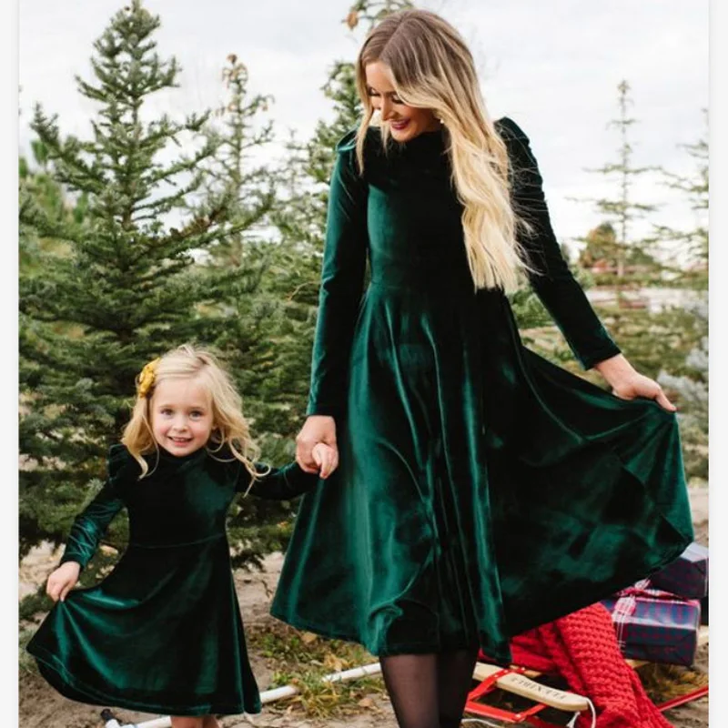 Нарядное платье для мамы и дочки г., осенне-зимняя женская замшевая одежда с длинными рукавами для всей семьи длинное платье